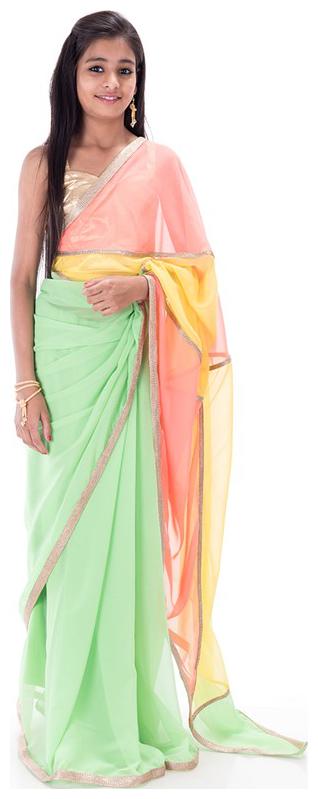 

BINORI Girl s Georgette Embellished Sleeveless Saree - Multi