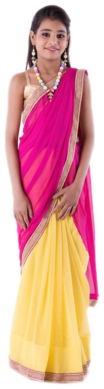 

BINORI Girl s Georgette Embellished Sleeveless Saree - Multi