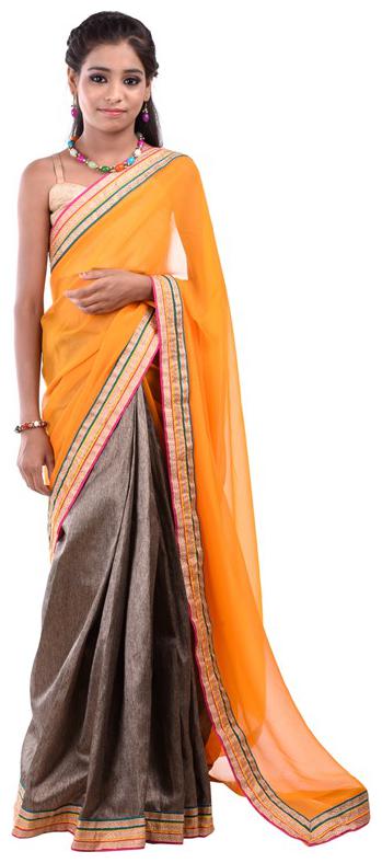 

BINORI Girl s Georgette Embellished Sleeveless Saree - Multi