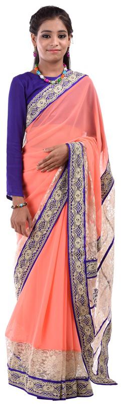 

BINORI Girl s Georgette Embellished Full sleeves Saree - Multi