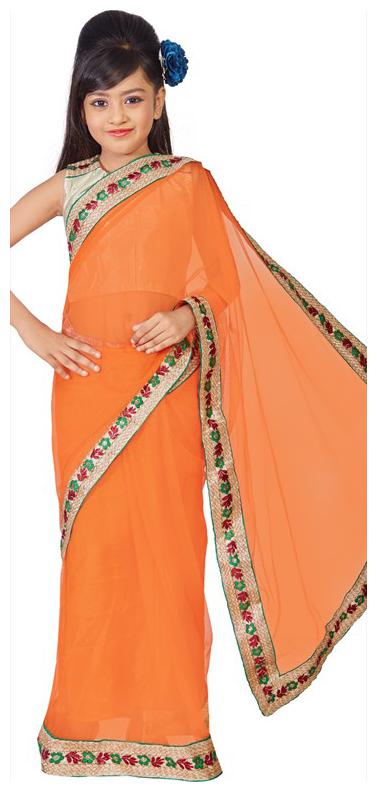 

BINORI Girl s Georgette Embellished Sleeveless Saree - Yellow