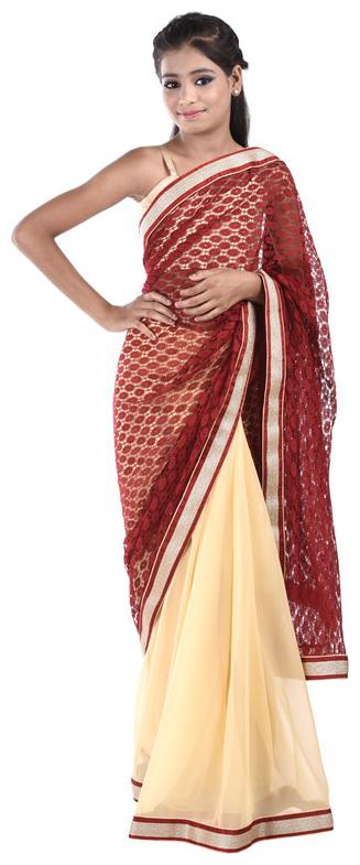 

BINORI Girl s Georgette Embellished Sleeveless Saree - Multi