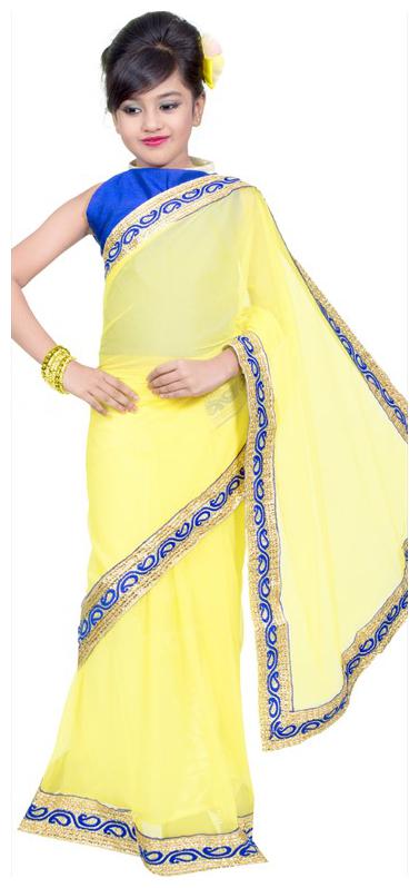

BINORI Girl s Georgette Embellished Sleeveless Saree - Yellow