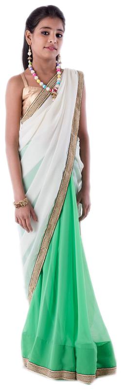 

BINORI Girl s Georgette Embellished Sleeveless Saree - Multi