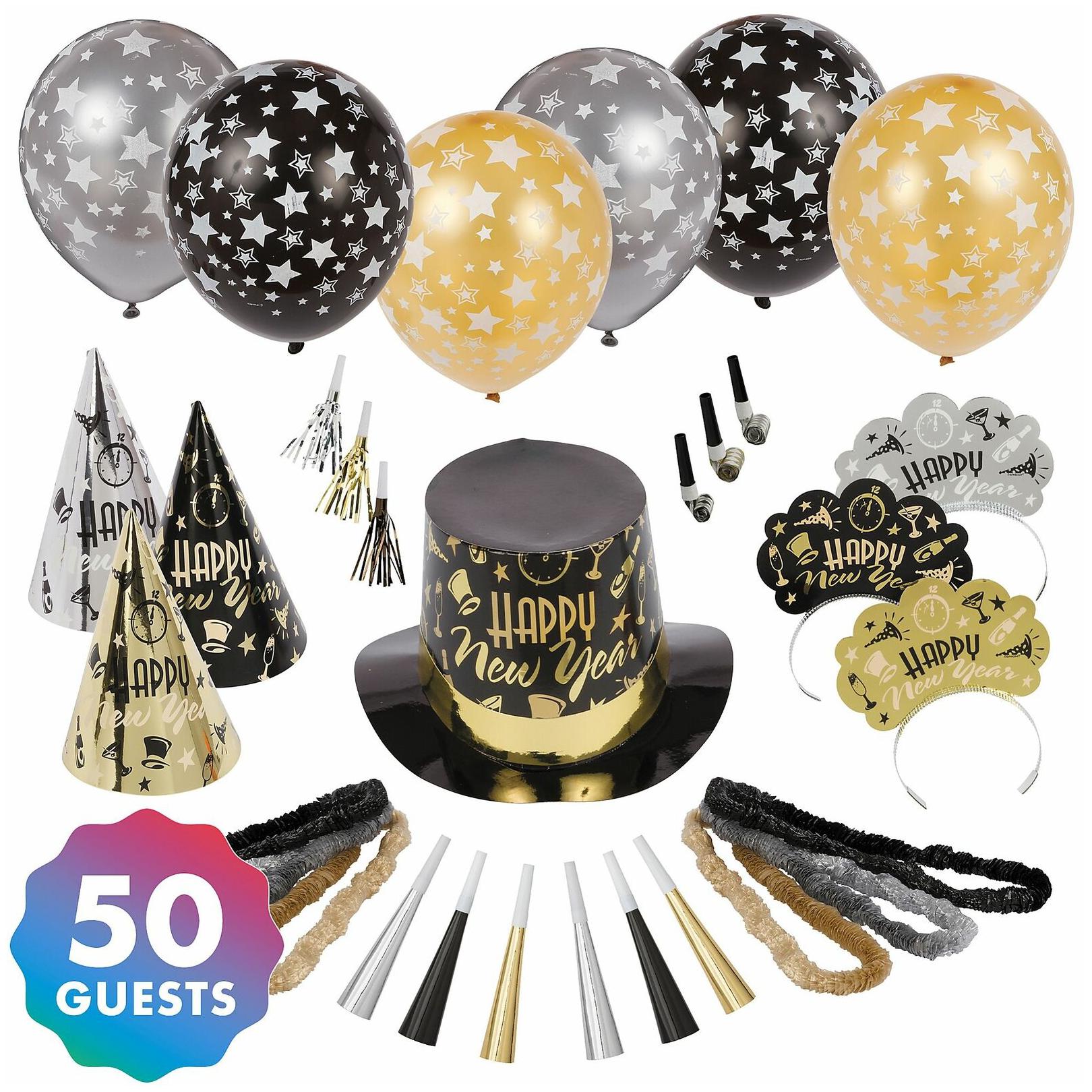 

Black Tie Affair New Year s Party Kit for 50 Includes Top Hats and Cone Hats