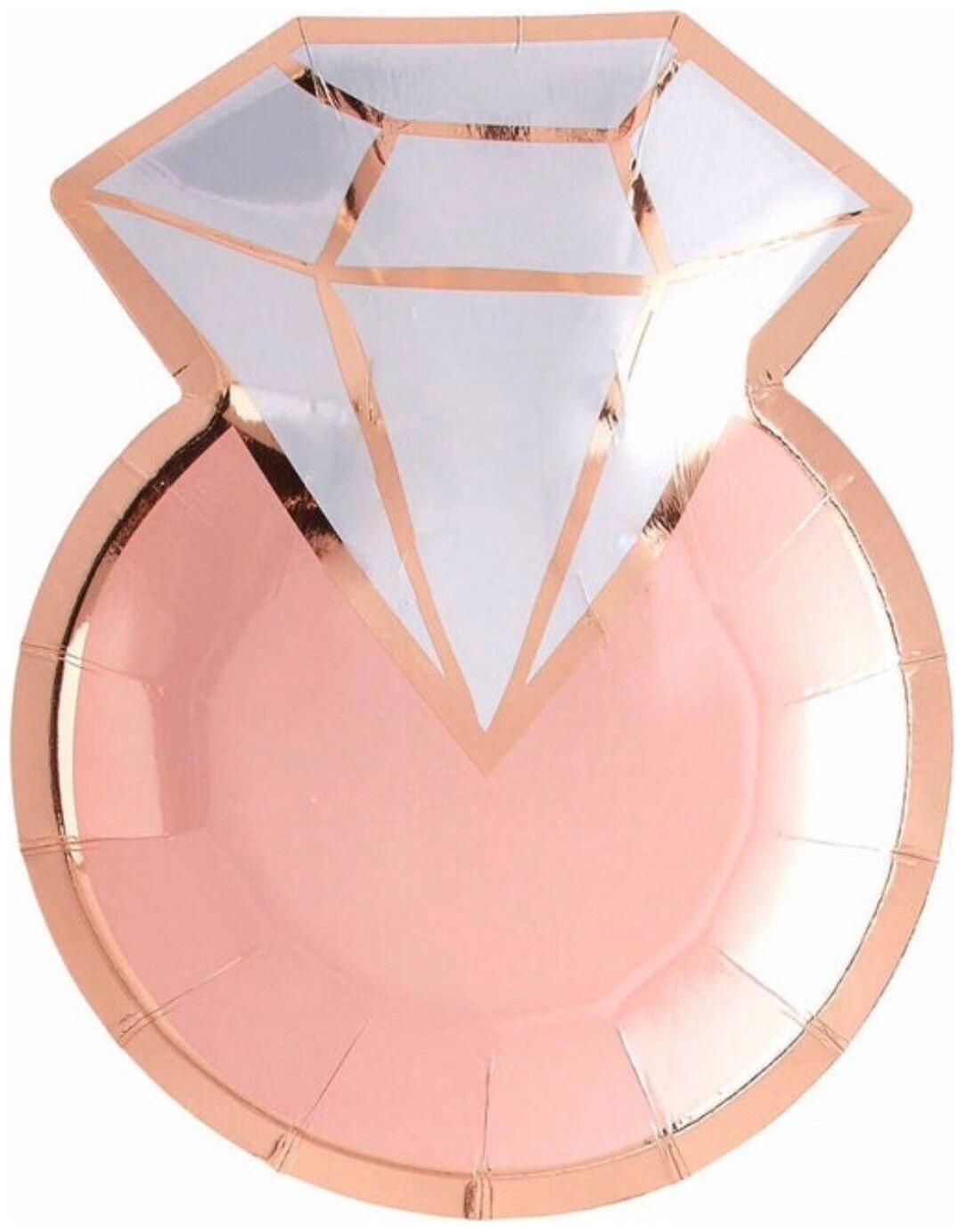 

Blush and Rose Gold Wedding Ring Dessert Plates Set of 8 Engagement Party Plat