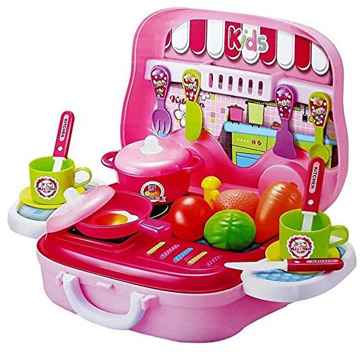 

BN ENTERPRISE Kitchen Cook Pretend Play Set Toy with Wheel Carry Case Suitcase (Multicolour)