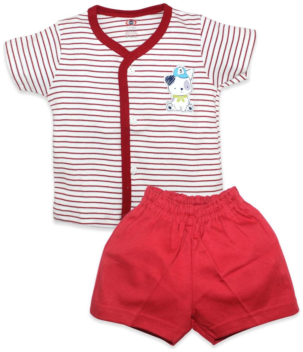 

Born Babies Unisex Top bottom set - Red White