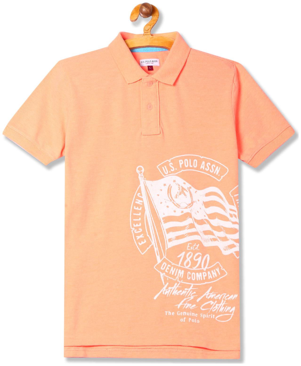 

U S Polo Assn Boy Cotton blend Printed T-shirt - Orange