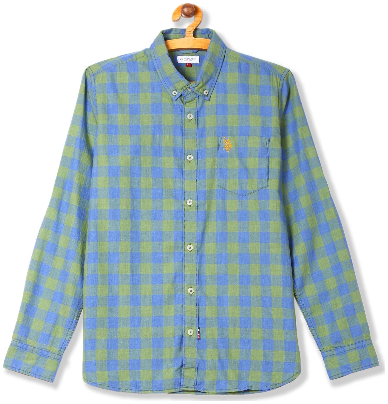 

U S Polo Assn Boy Cotton Checked Shirt Green