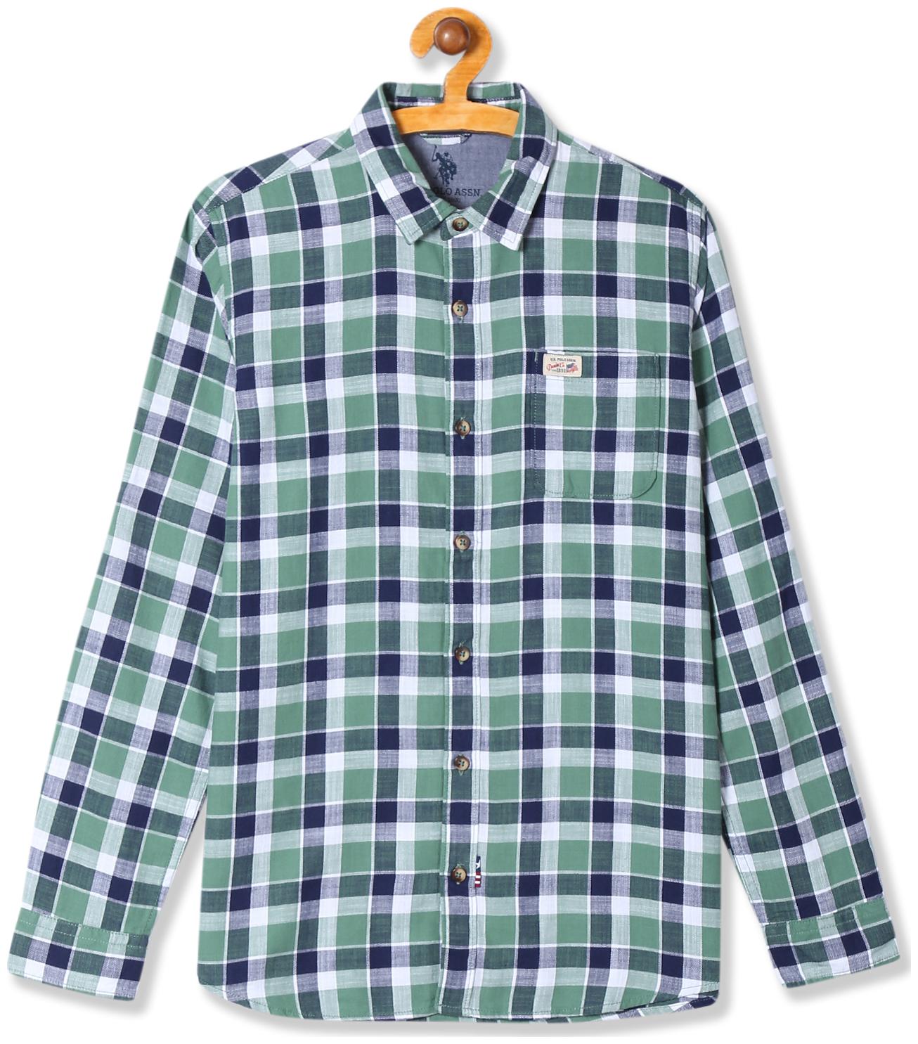 

U S Polo Assn Boy Cotton Checked Shirt Green