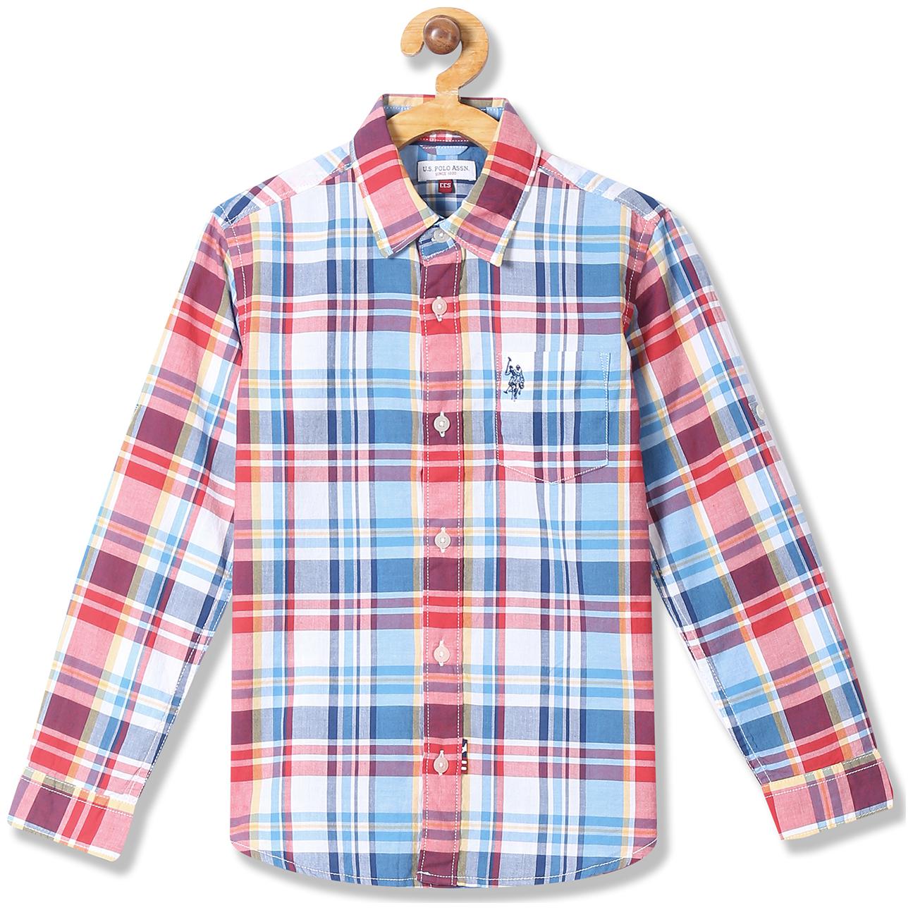 

U S Polo Assn Boy Cotton Checked Shirt Red