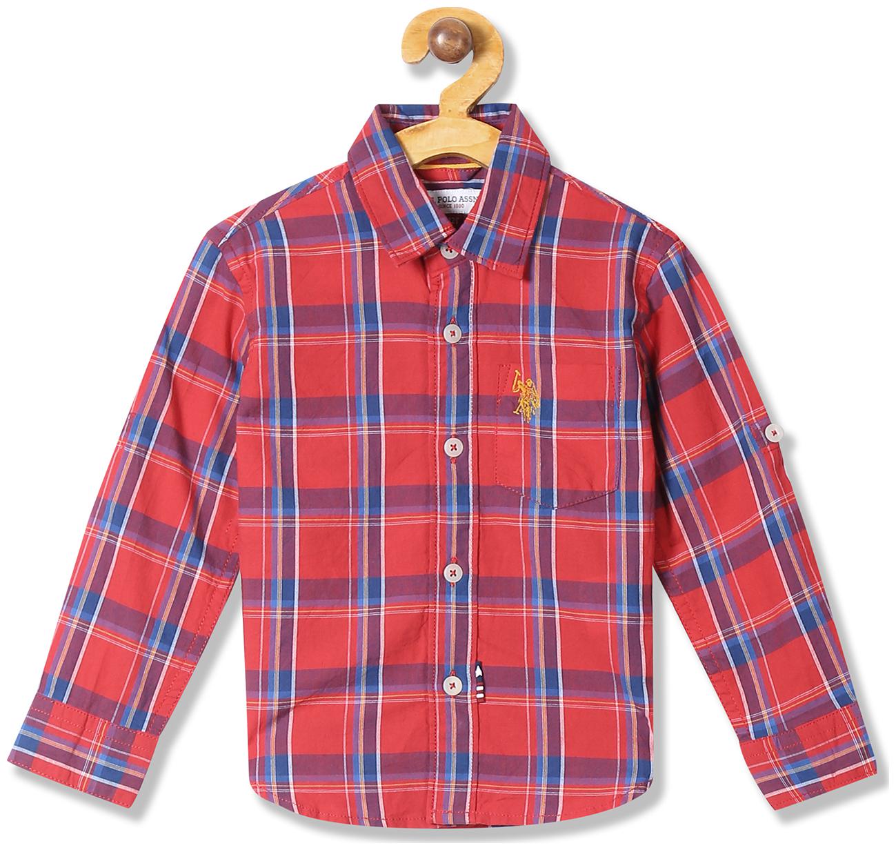 

U S Polo Assn Boy Cotton Checked Shirt Red