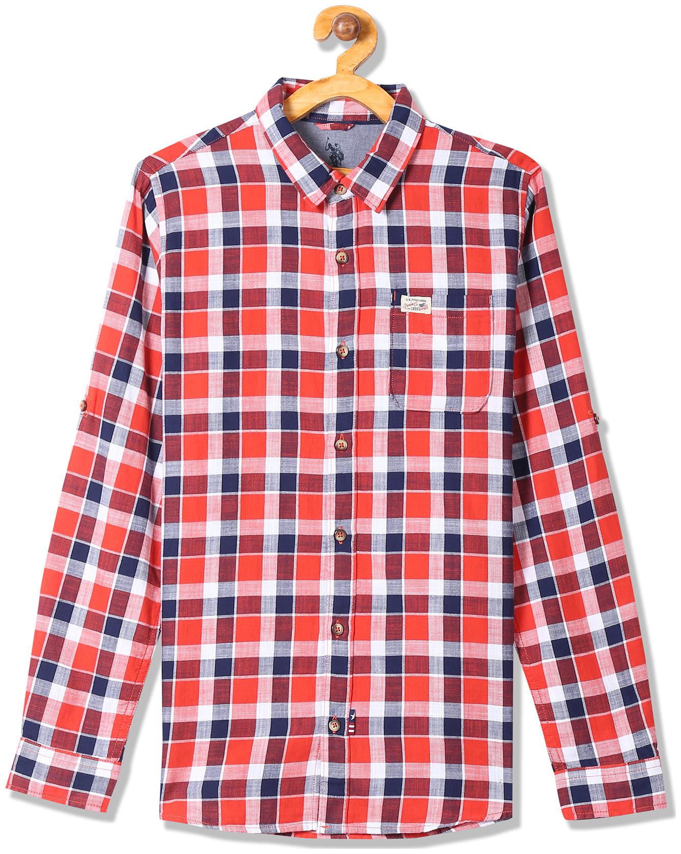 

U S Polo Assn Boy Cotton Checked Shirt Red