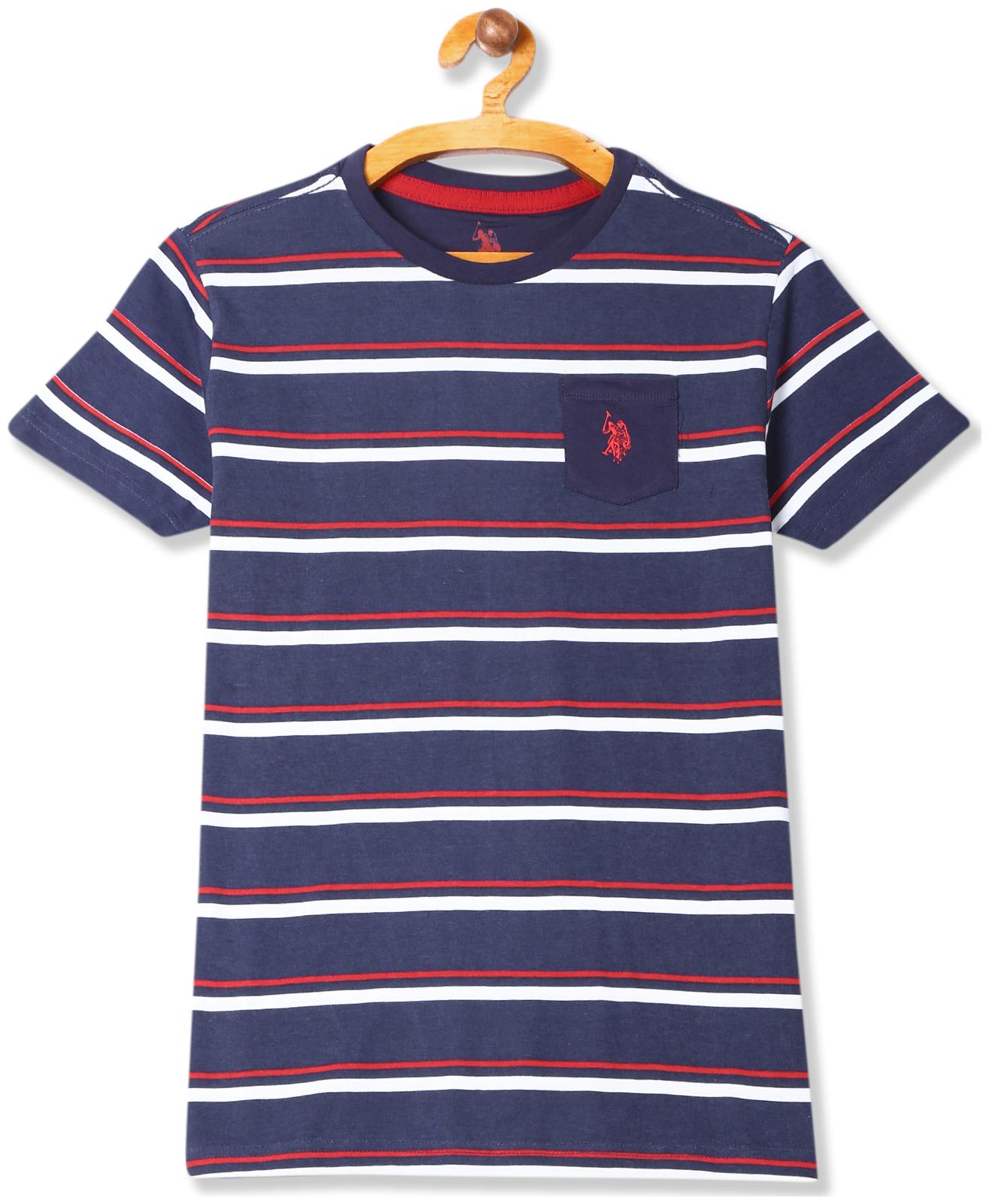 

U S Polo Assn Cotton Striped T shirt for Baby Boy - Blue