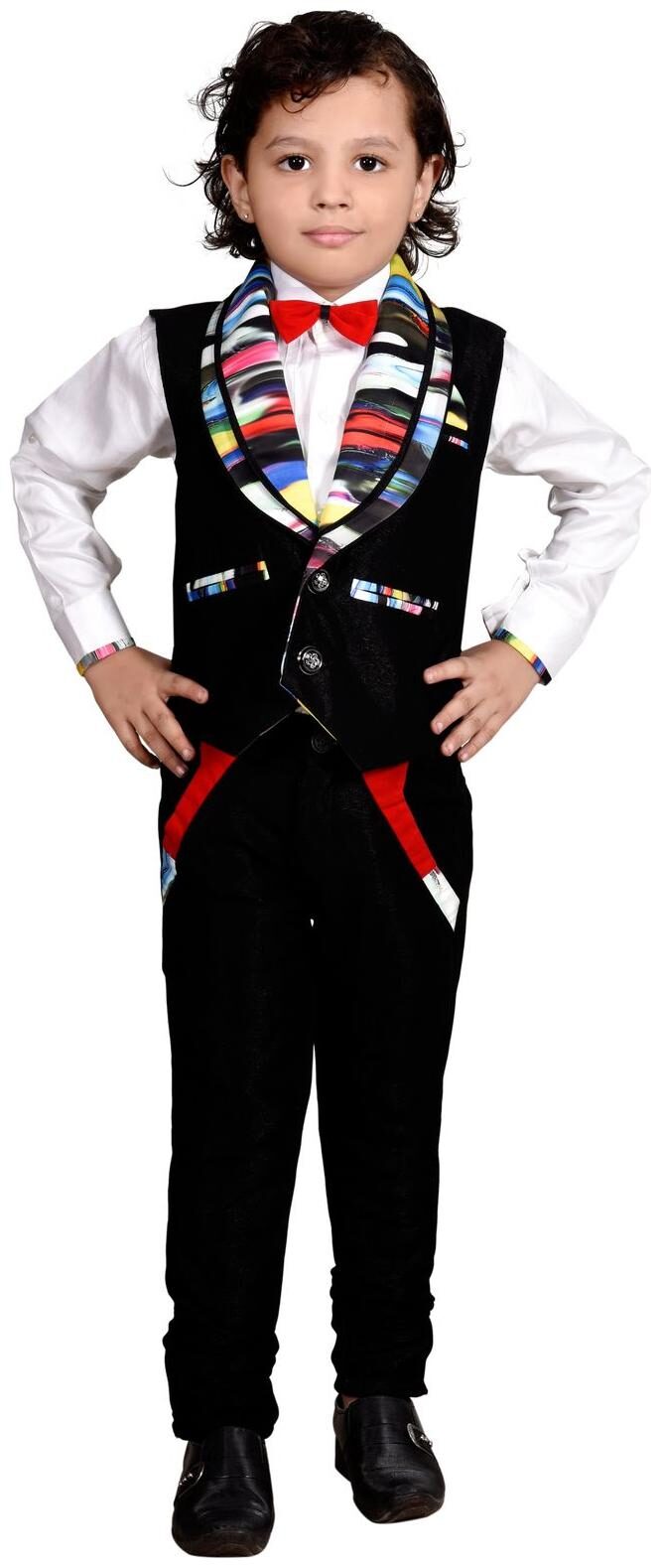 

J D Creation Boy Polyester Solid Sherwani - Black