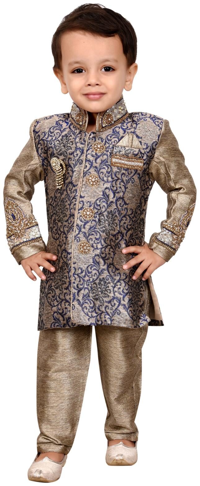 

J D Creation Boy Cotton Solid Sherwani - Blue
