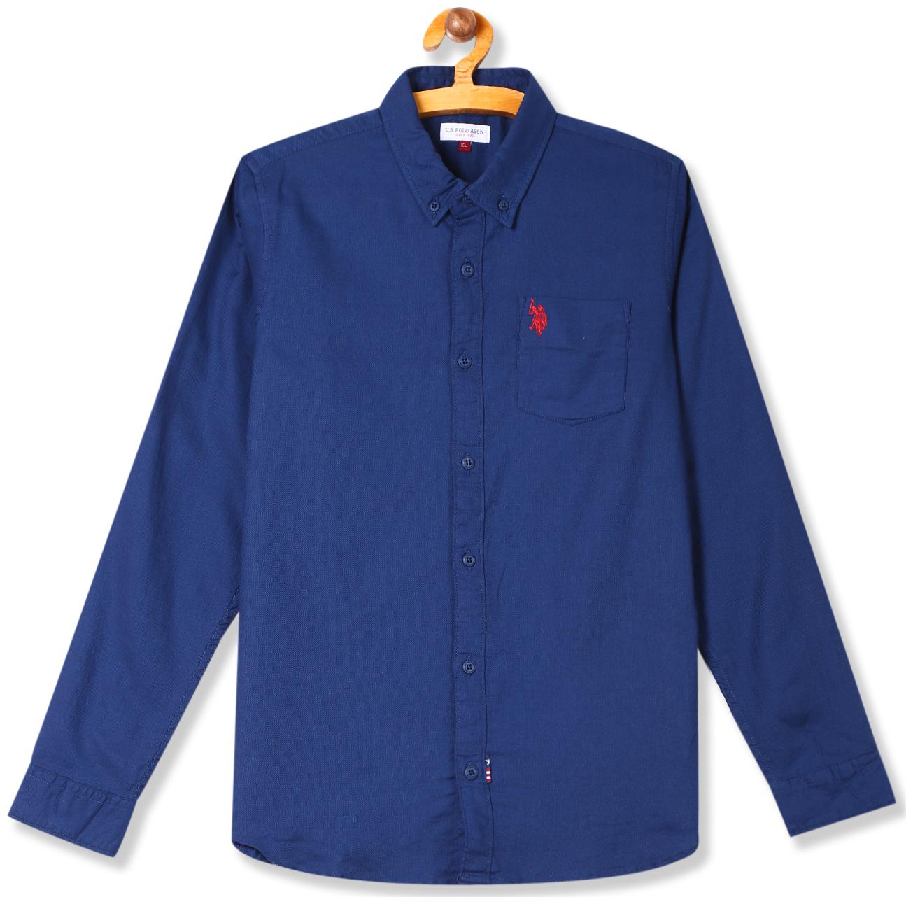 

U S Polo Assn Boy Cotton Solid Shirt Blue