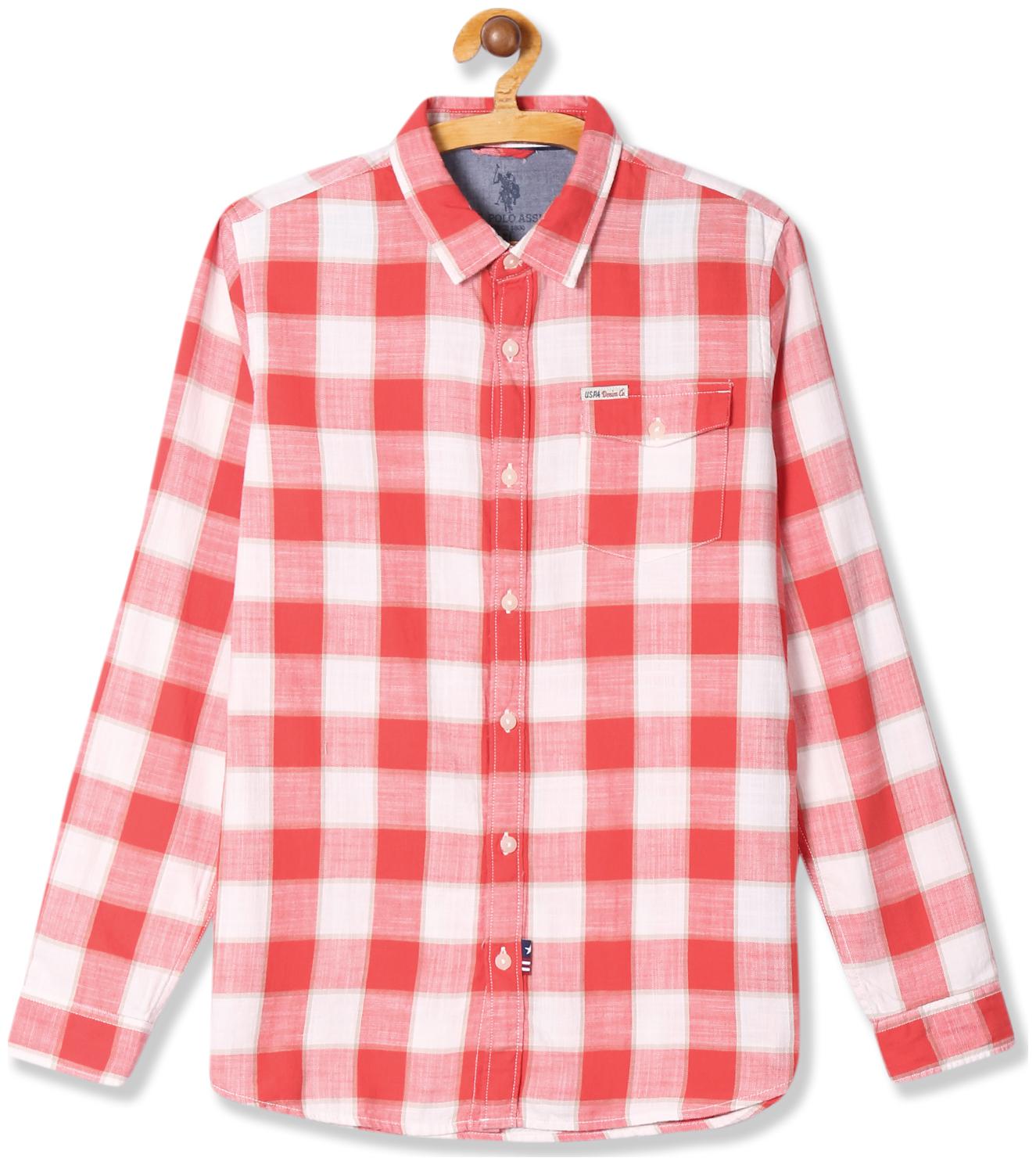 

U S Polo Assn Boy Cotton Checked Shirt Red
