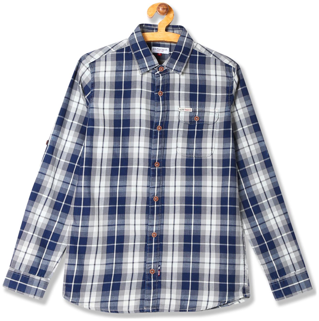 

U S Polo Assn Boy Cotton Checked Shirt White