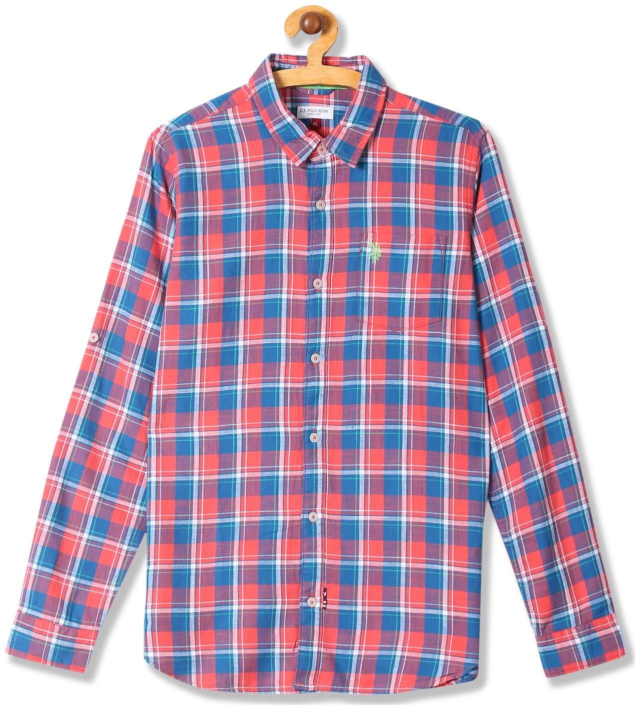 

U S Polo Assn Boy Cotton Checked Shirt Red Blue