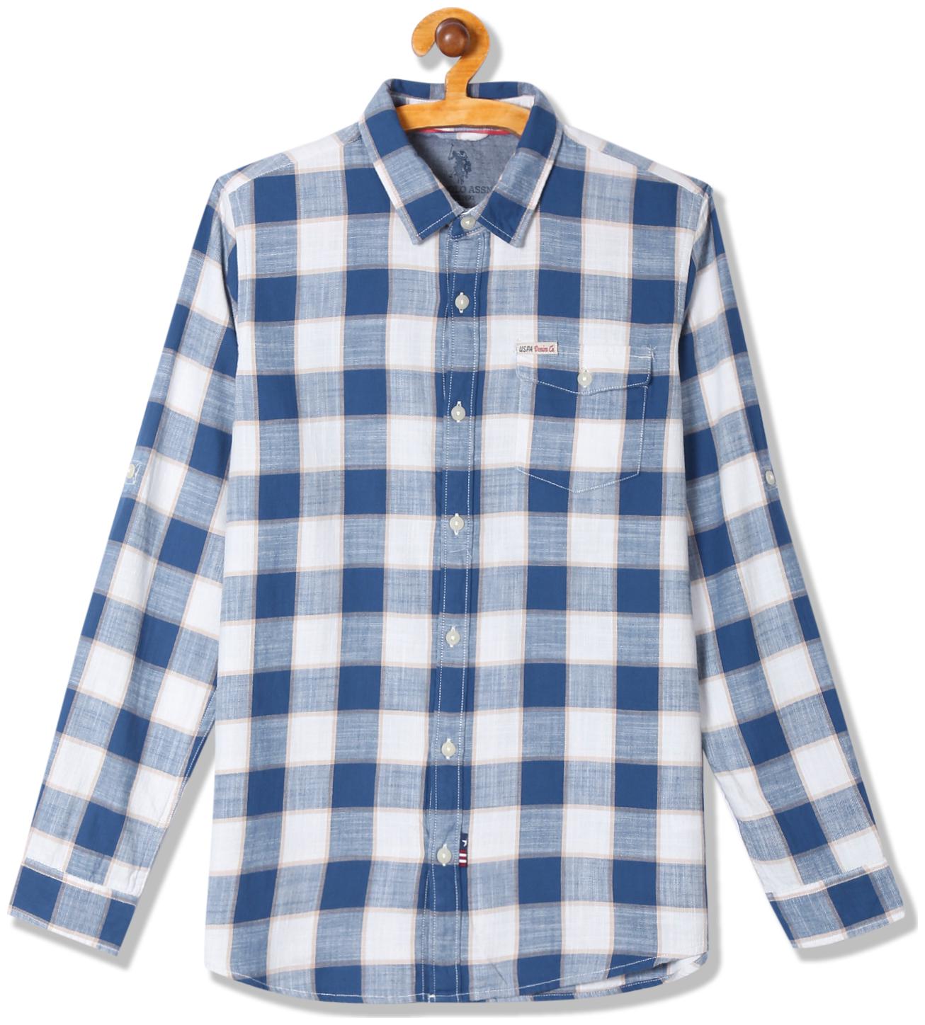 

U S Polo Assn Boy Cotton Checked Shirt Blue