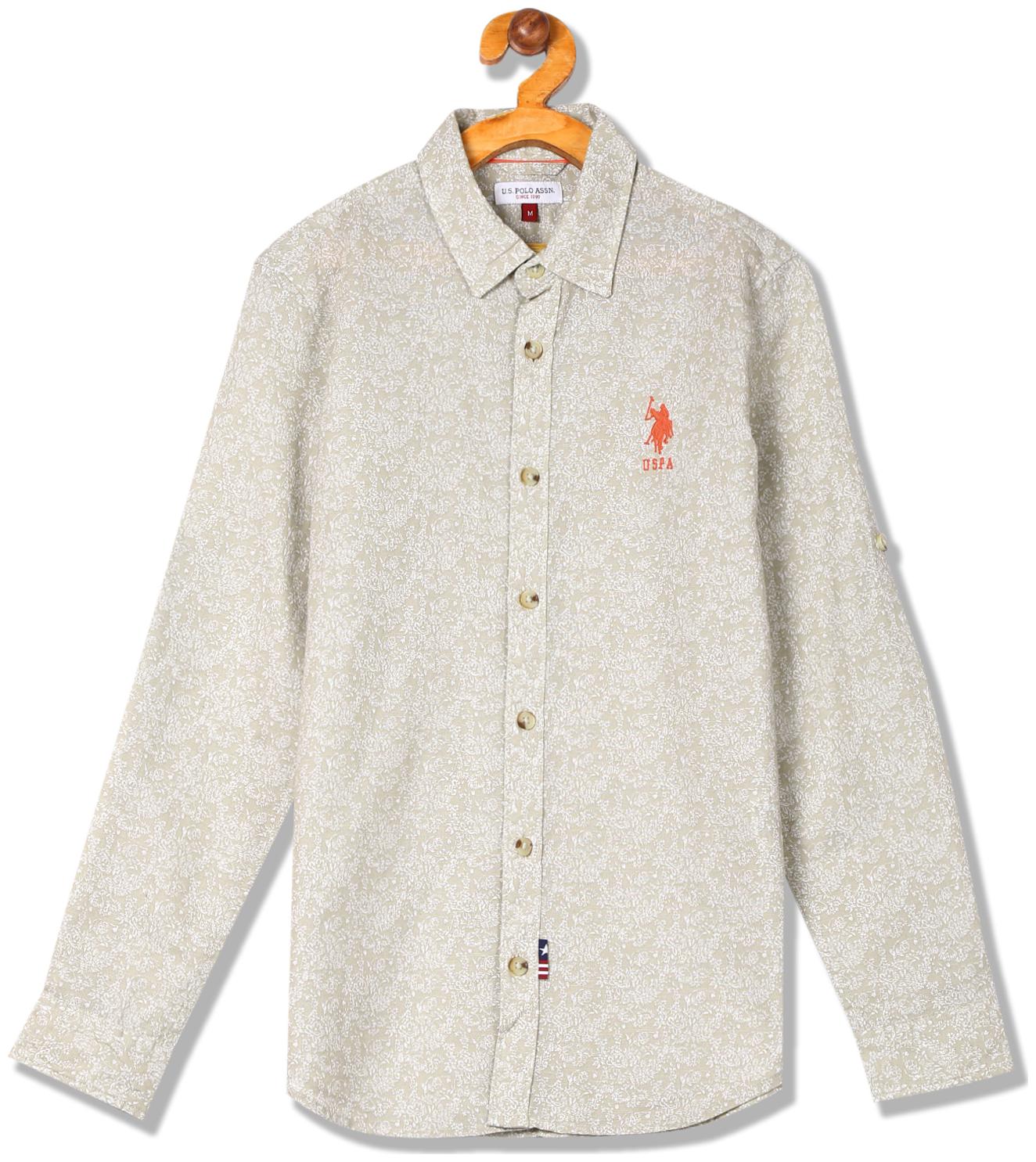 

U S Polo Assn Boy Cotton blend Printed Shirt Beige