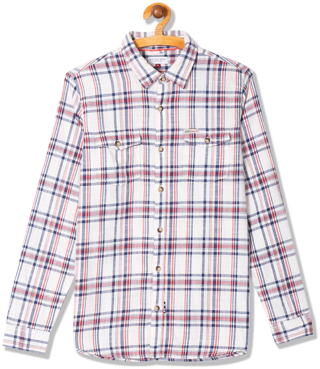 

U S Polo Assn Boy Cotton Checked Shirt White