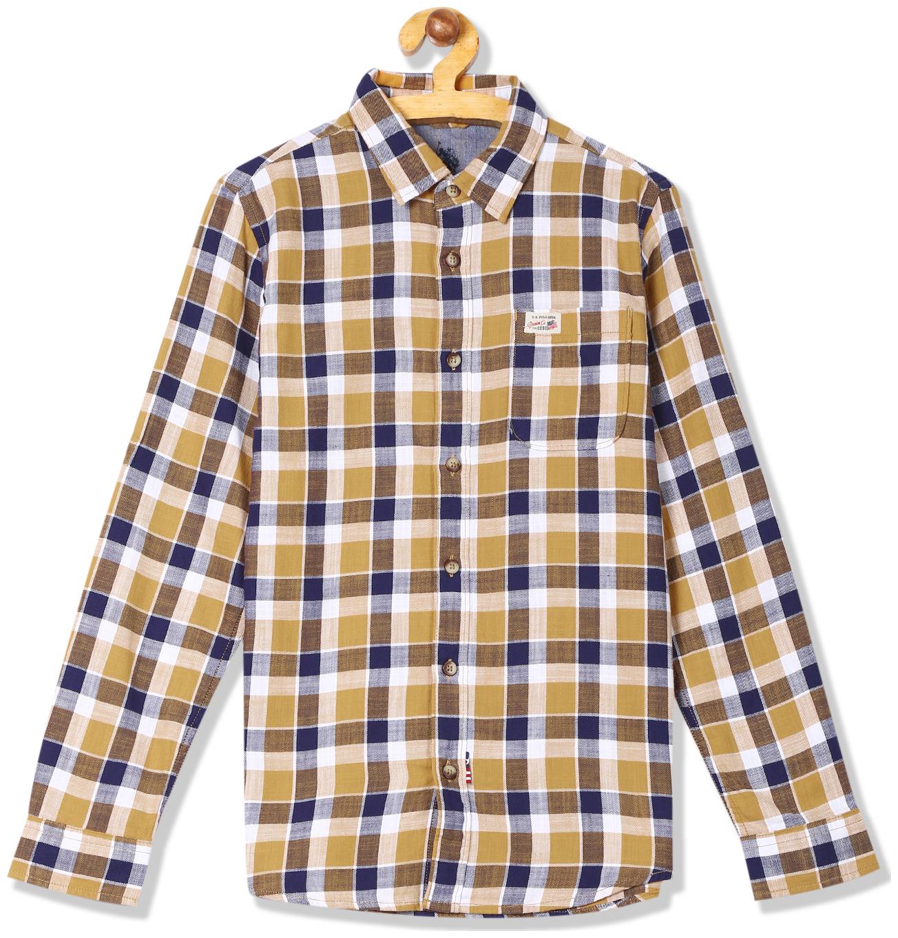 

U S Polo Assn Boy Cotton Checked Shirt Yellow