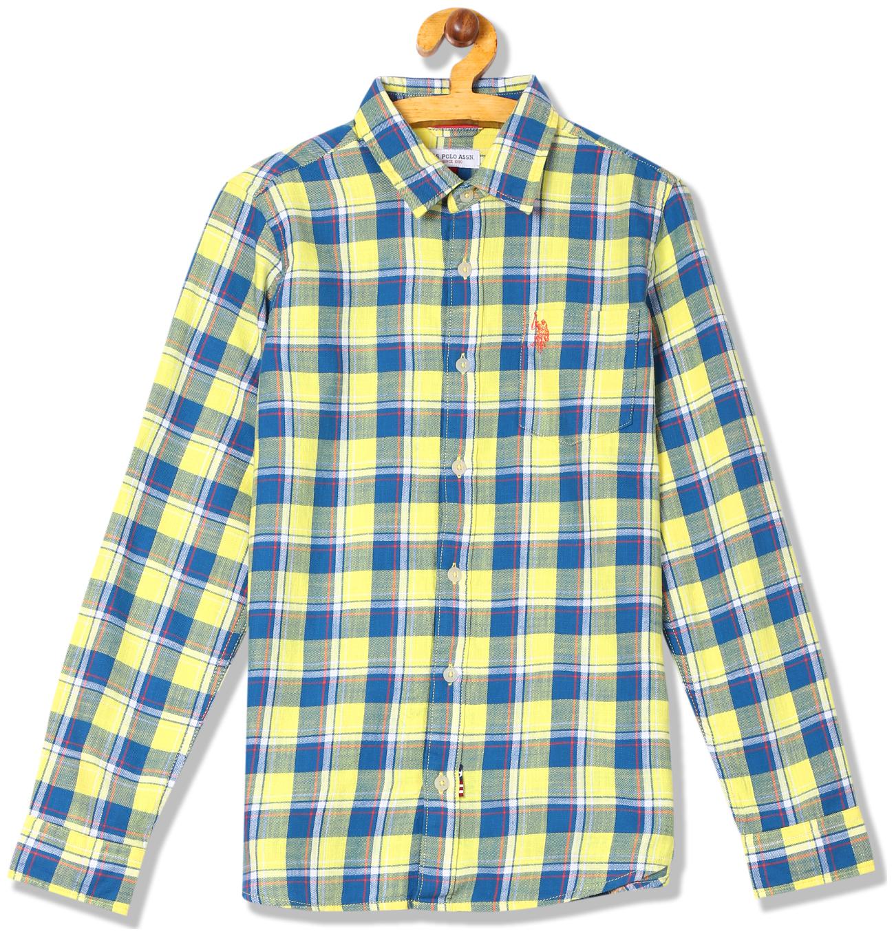 

U S Polo Assn Boy Cotton Checked Shirt Yellow