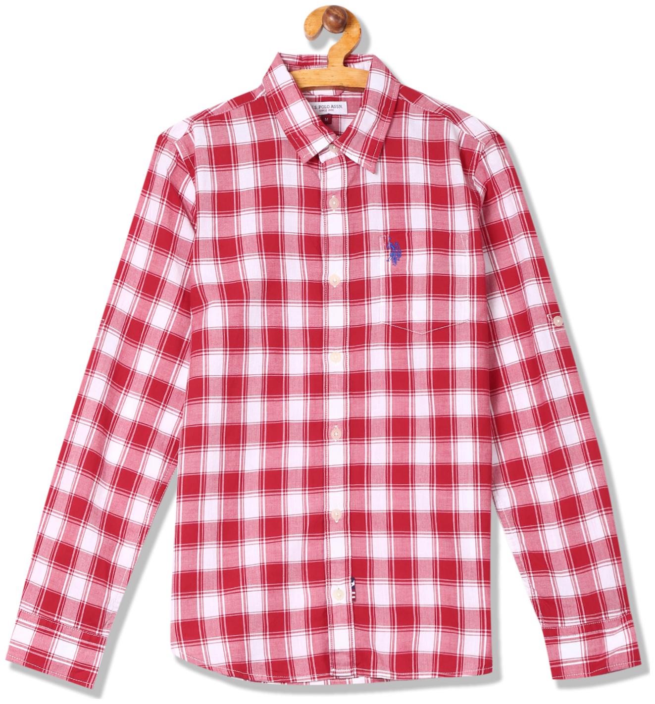 

U S Polo Assn Boy Cotton Checked Shirt Red