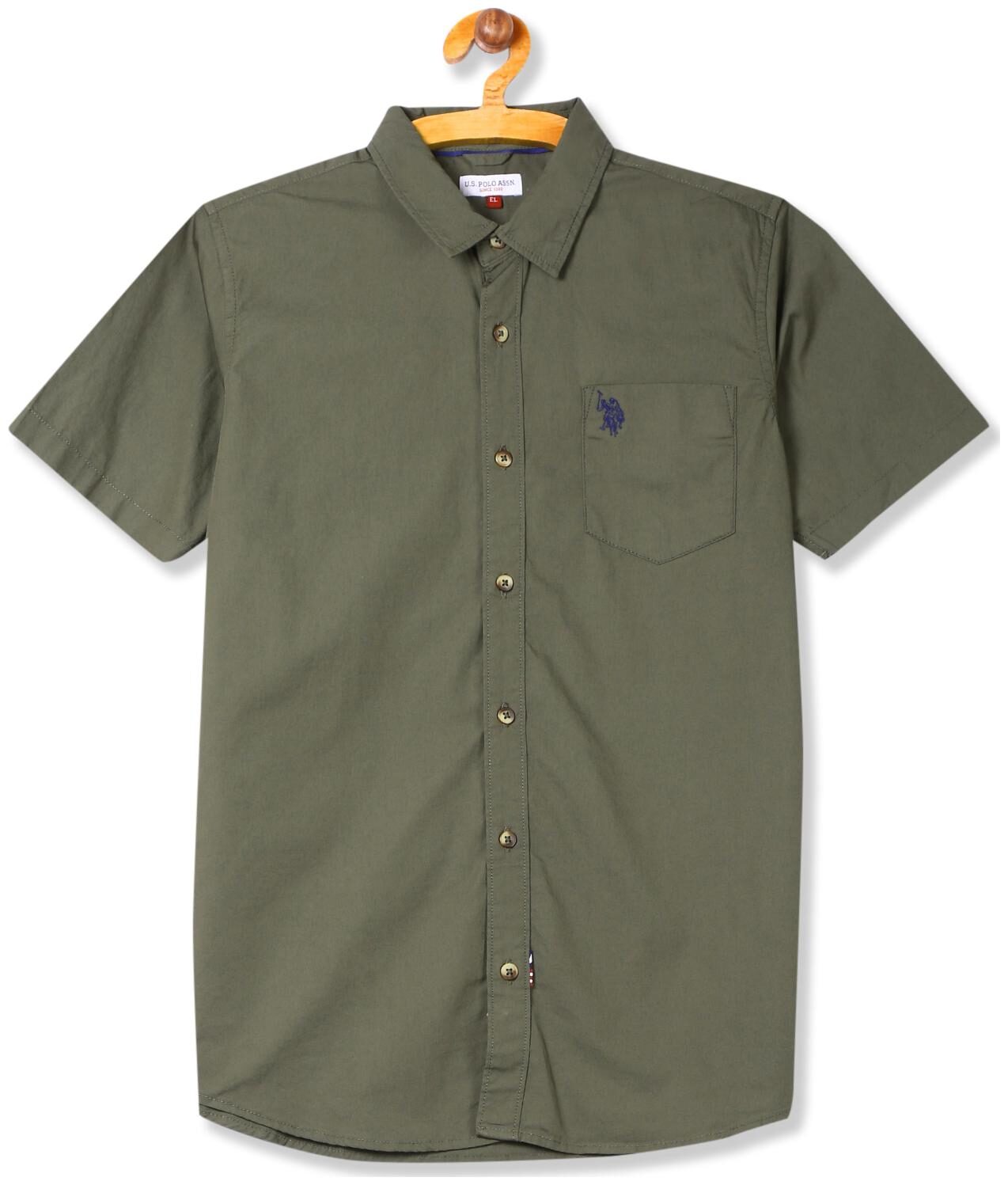 

U S Polo Assn Boy Cotton Solid Shirt Green