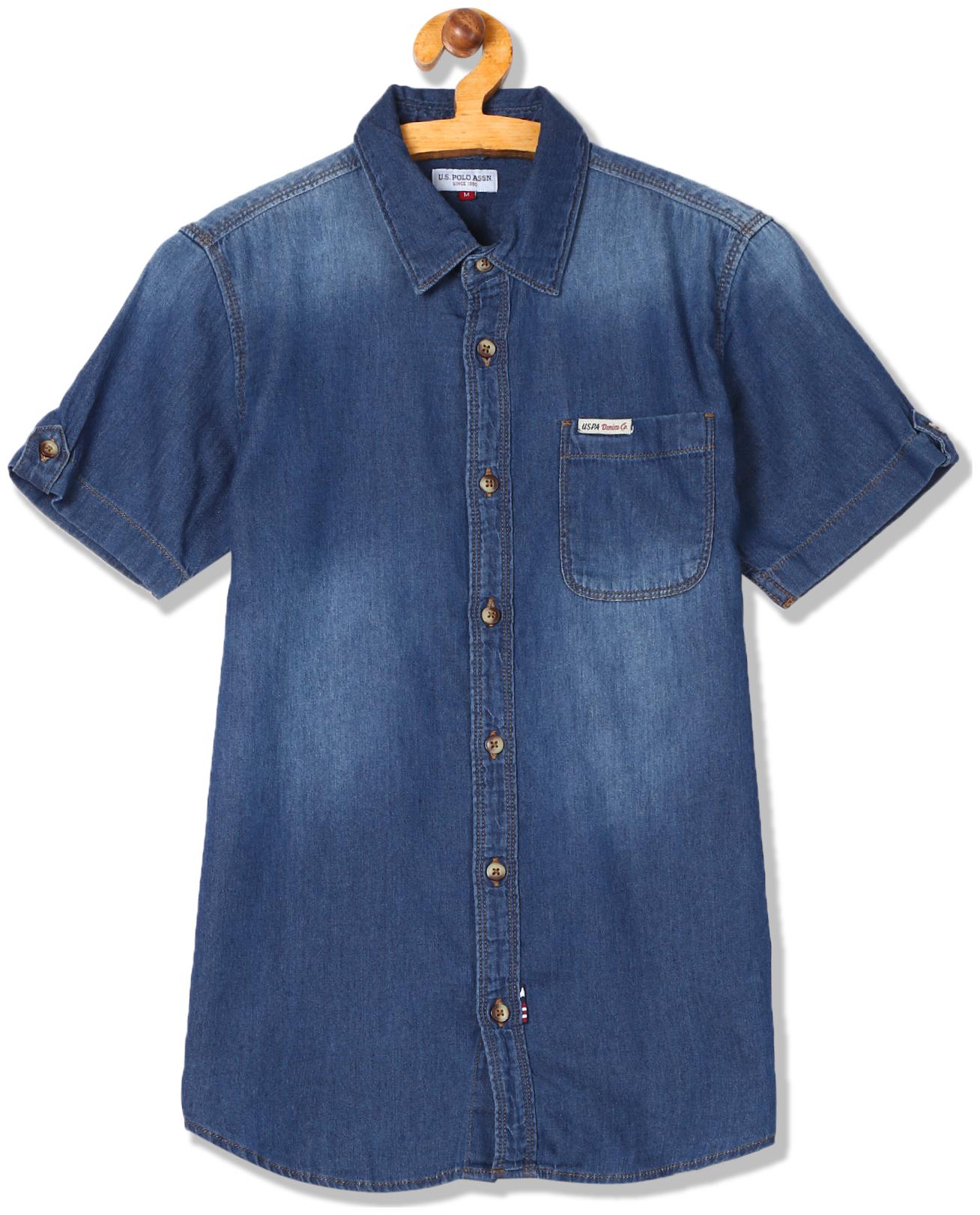 

U S Polo Assn Boy Cotton Solid Shirt Blue