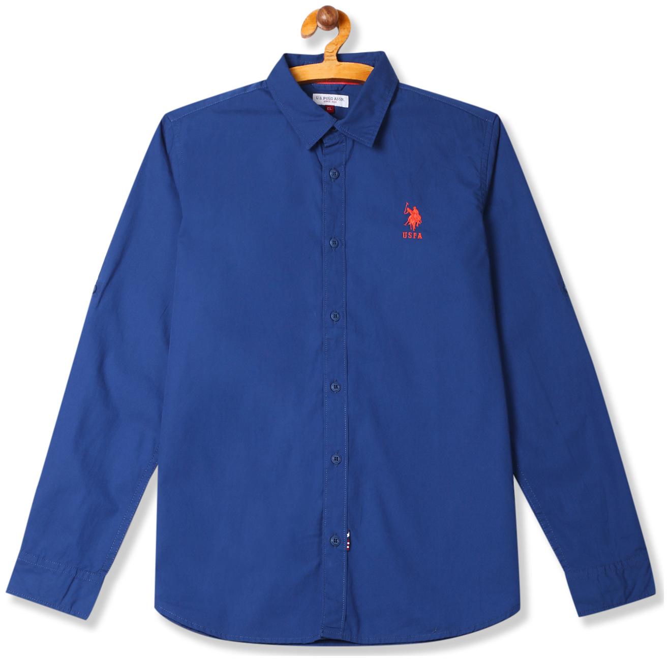 

U S Polo Assn Boy Cotton Solid Shirt Blue