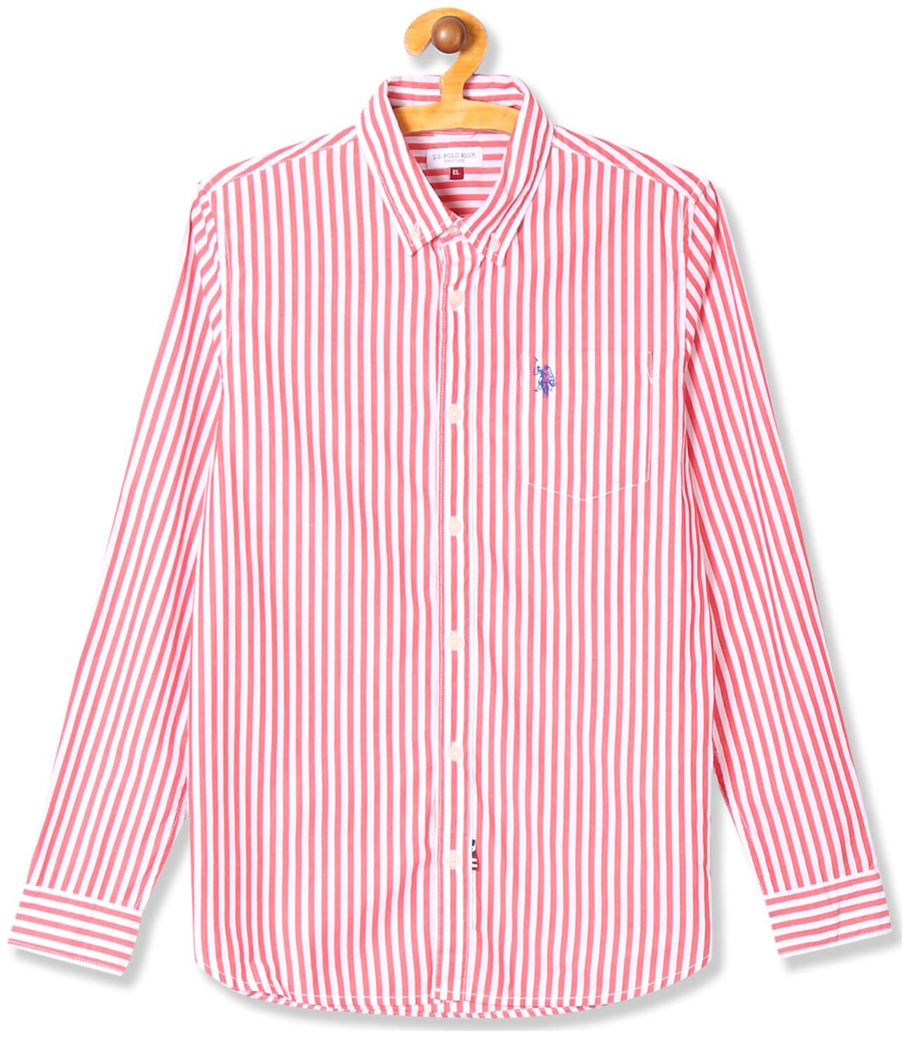 

U S Polo Assn Boy Cotton Striped Shirt Red