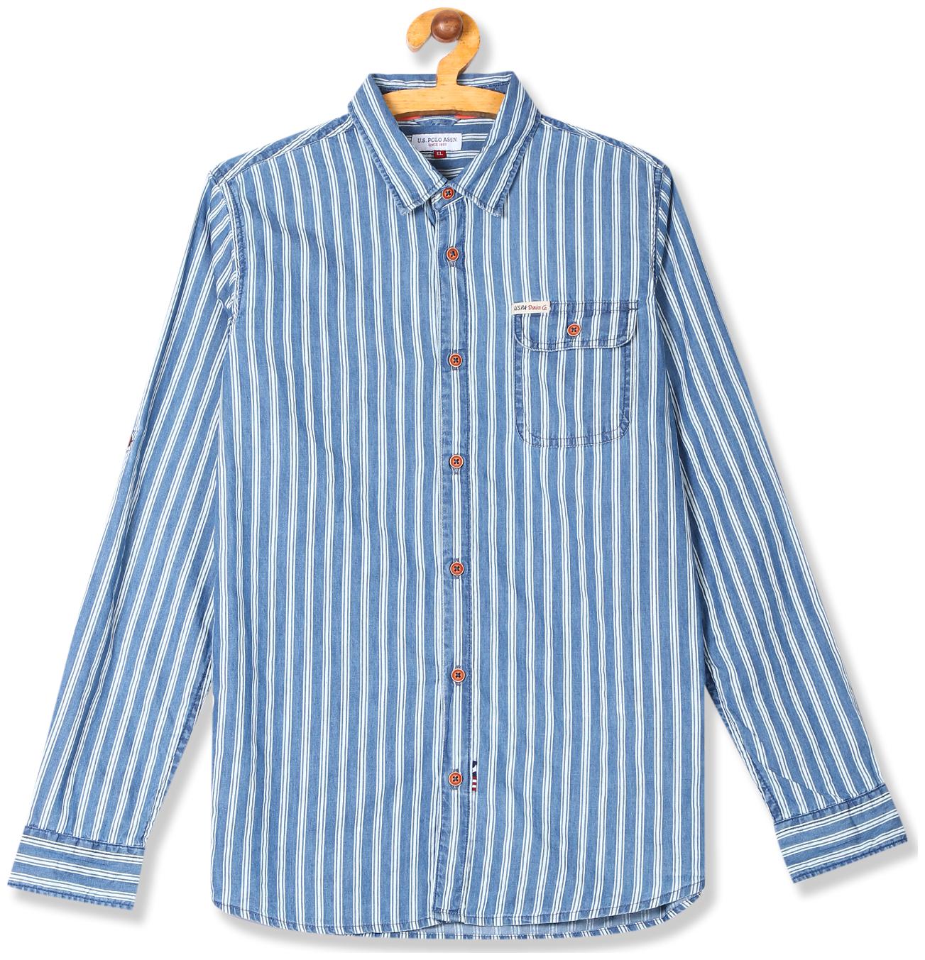 

U S Polo Assn Boy Cotton Striped Shirt Blue