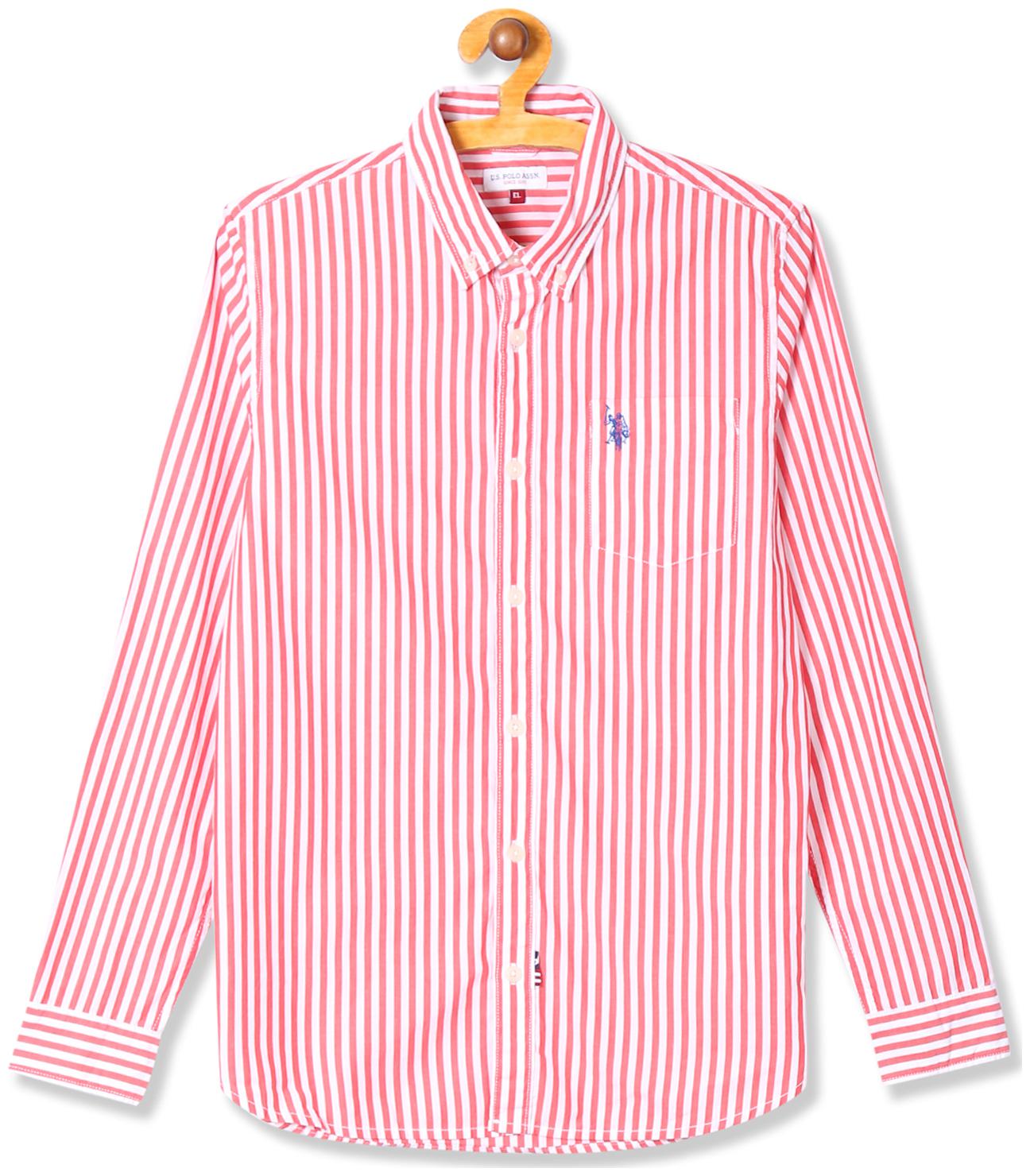 

U S Polo Assn Boy Cotton Striped Shirt Red