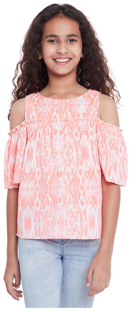 

OXOLLOXO Girl Polyester Printed Top - Orange