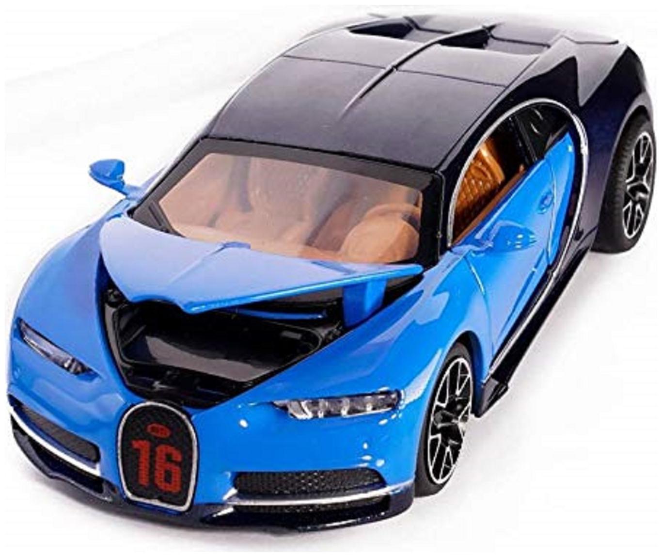 

Buggati Chiron 6 inch Die-Cast 4 Wheel Drive Metal Car Pull Back with 3 Openable Doors Engine Cover Tail with Front and Rear Light Music