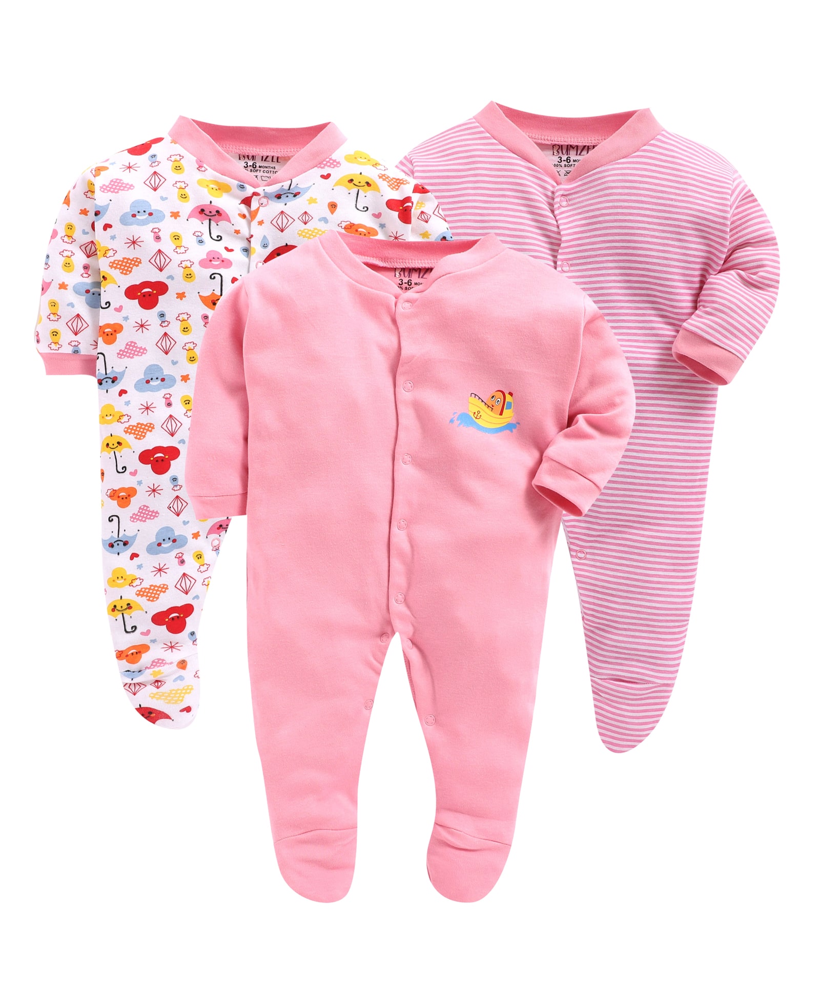 

BUMZEE Unisex Knitted Printed Sleep suit - Pink