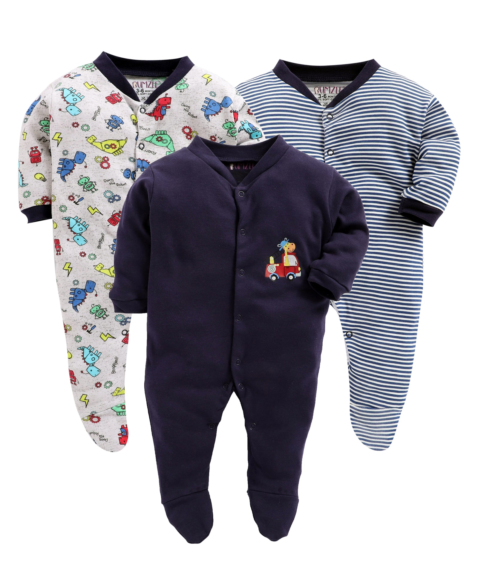 

BUMZEE Unisex Knitted Printed Sleep suit - Blue White