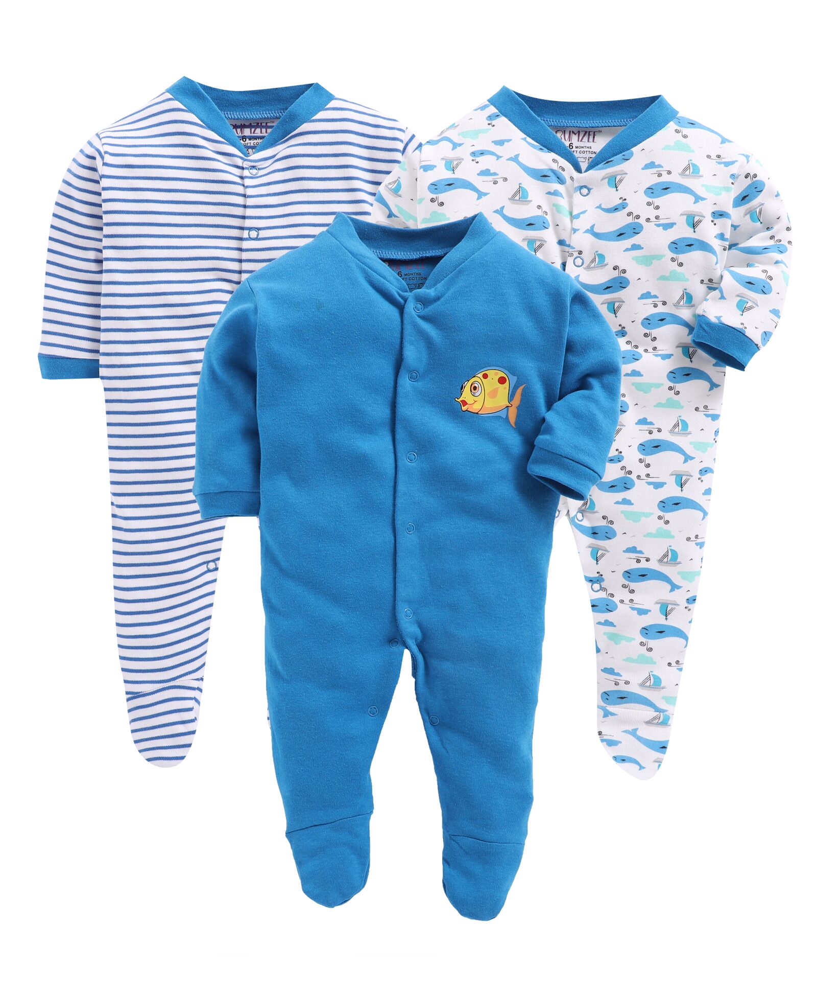 

BUMZEE Unisex Knitted Printed Sleep suit - Blue