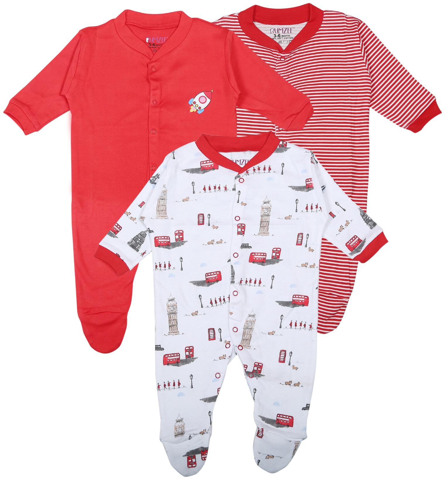 

BUMZEE Unisex Knitted Printed Sleep suit - Red
