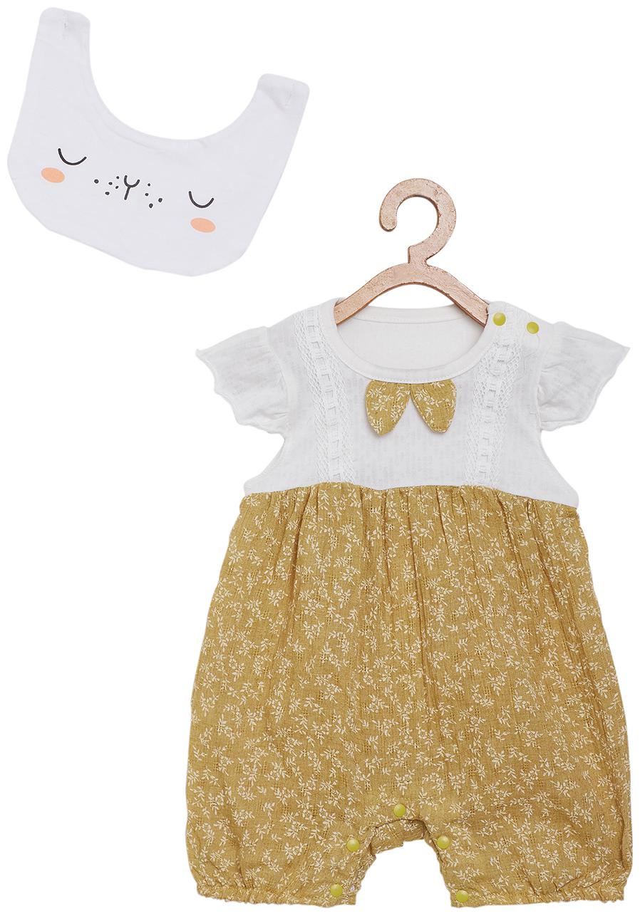 

Camey Baby girl Cotton Printed Romper - Yellow White