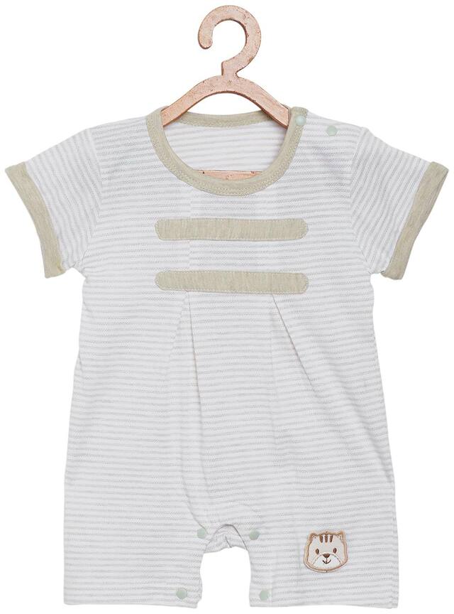 Camey Unisex Cotton Striped Romper - Beige & White