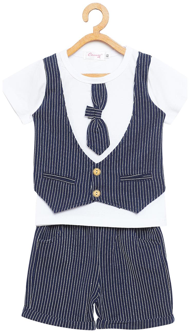 

Camey Cotton Striped Top Bottom Set - Blue White