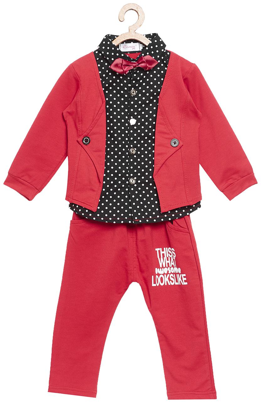 

Camey Cotton Printed Top Bottom Set - Red Black