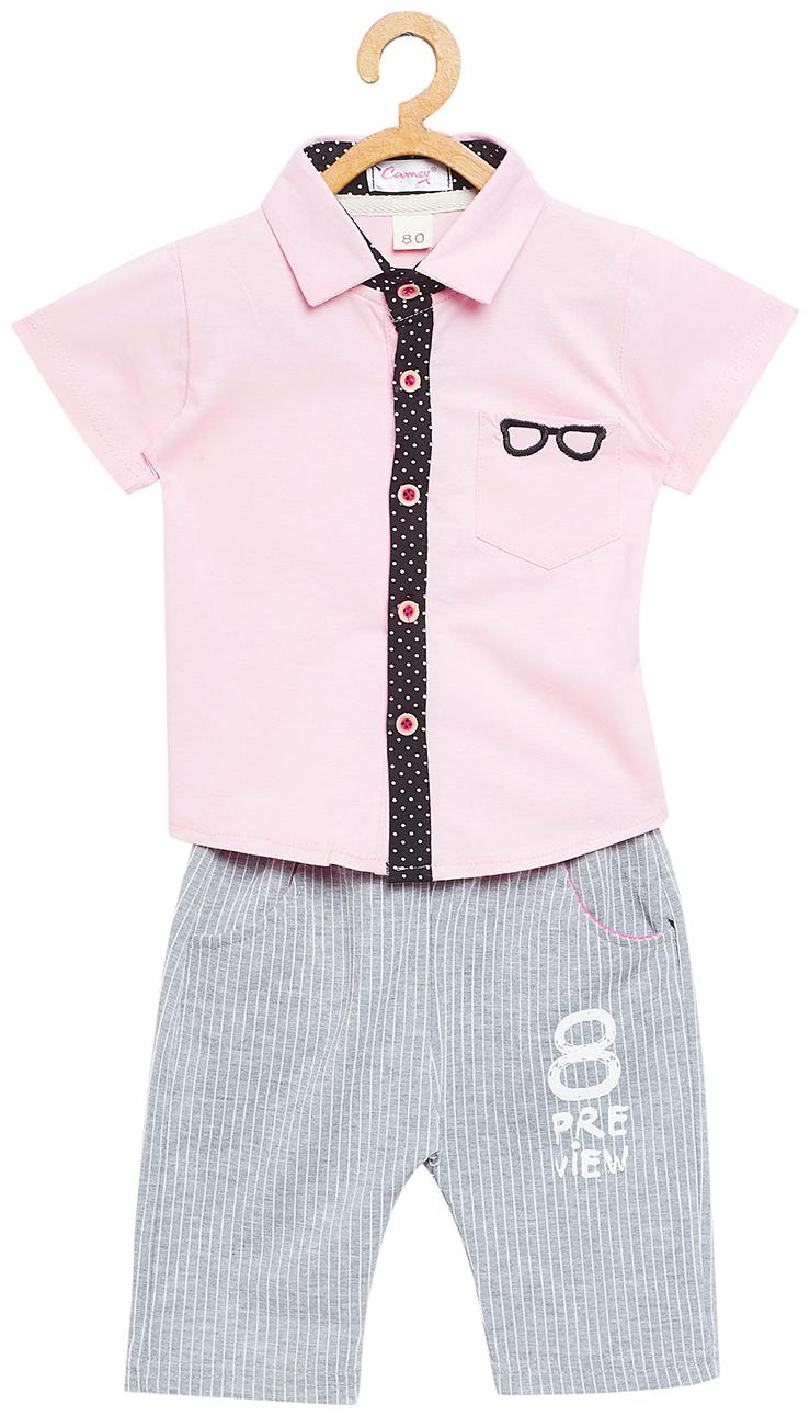 

Camey Cotton Solid Top Bottom Set - Pink Grey