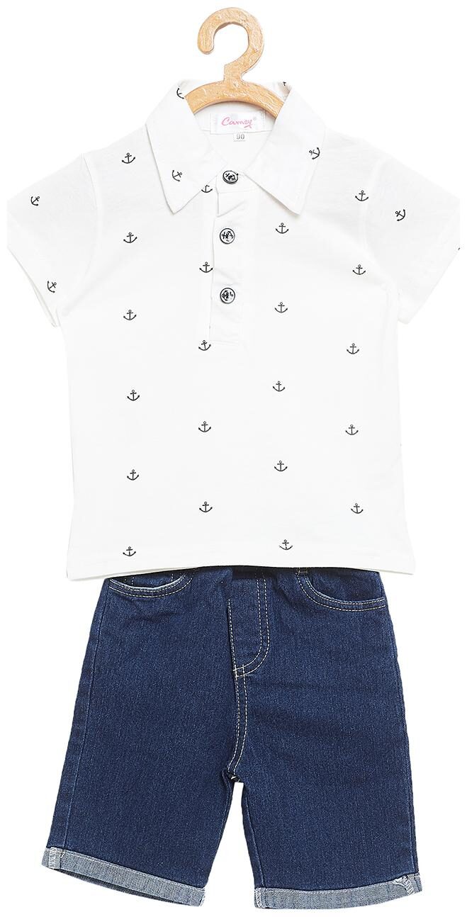 

Camey Cotton Printed Top Bottom Set - White Blue