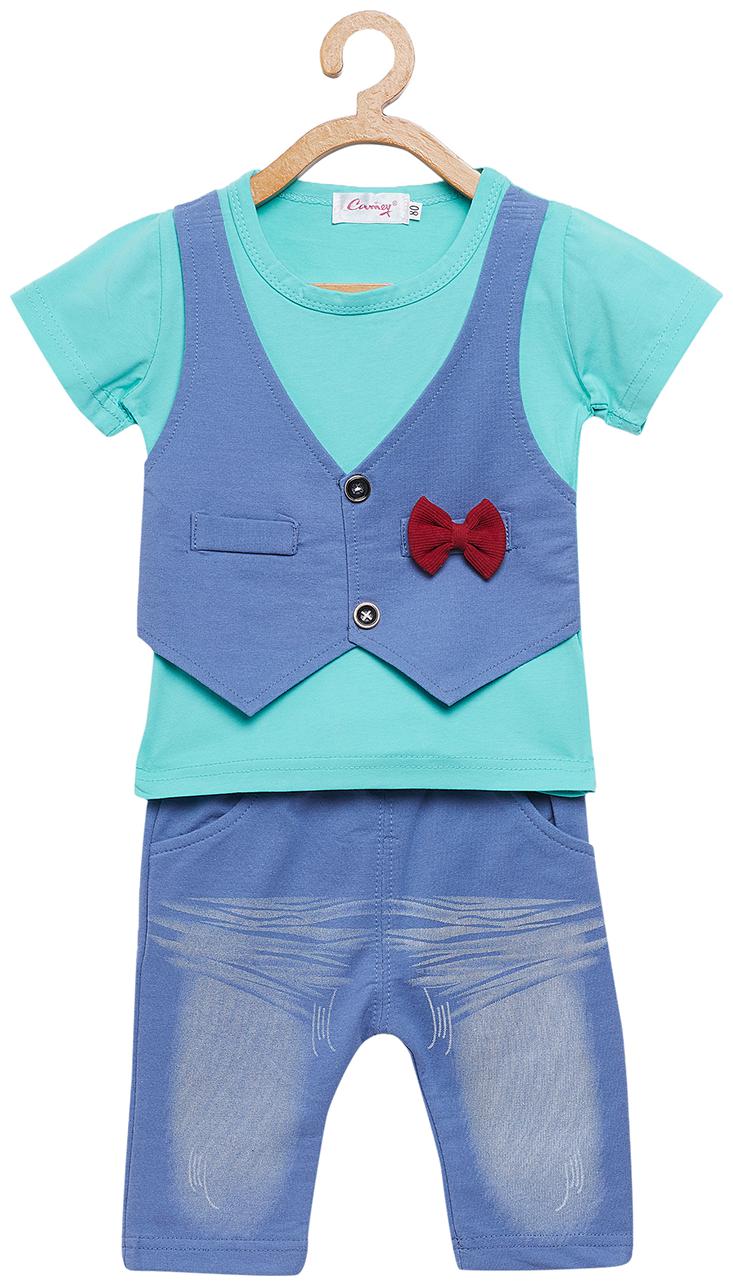 

Camey Cotton Solid Top Bottom Set - Green Blue